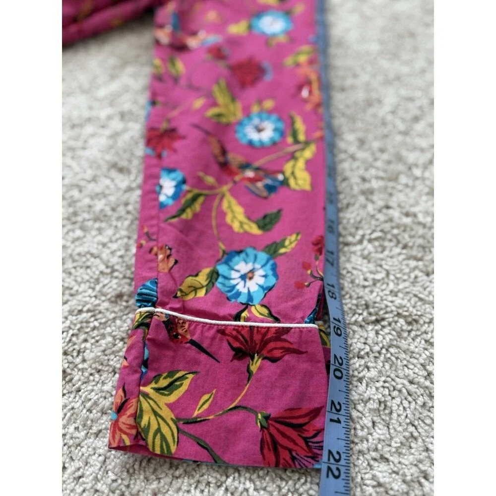 Printfresh Women’s XS Tall Pink Hummingbird Floral Pajama Set Artsy Colorful - Picture 8 of 13